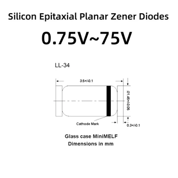 1000Pcs/Daudz Zener diode 15V LL34 ZMM15V, 0.5 W,Stikla diode,Silīcija Epitaksiāli Plakana Zener Diodes