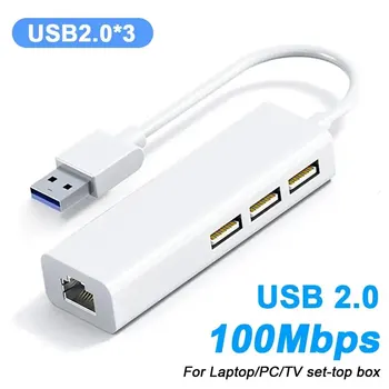 100Mbps USB C Tīkla Karte USB, Lai RJ45 Ethernet Lan Adapteri, 3 USB 2.0 Type C centrs MacBook Xiaomi Samsung, Huawei PC Dators