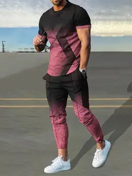 2023 Modes Vīriešu T Uzvalks Tracksuit 3D Iespiesti Sporta Īsām Piedurknēm T-krekls, Garās Bikses Streetwear 2 Gabals, kas Vīriešu Apģērbs