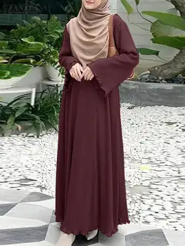 2023 ZANZEA Modes Izlīdzināšanu Piedurknēm Musulmaņu Kleita Sieviete, O-veida Kakla Cieto Kleitas, Vintage Marokens Maxi Vestidos Elegants Puse Sundress