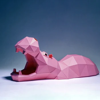 75cm Hippo Atvērt Lielu Muti Papīra Paraugs Mājas Dekors Dzīvojamā Istaba Grīdas Apdare Dzīvnieku Ornamentiem 3D Papercraft DIY Rokām darinātas Rotaļlietas