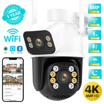 8MP 4K HD PTZ IP Kameras Wifi Dual-Objektīva divu Ekrānu Fotokameru, Āra 4MP Cilvēka Atklāšanas Drošības CCTV Video Novērošanas Cam iCSee