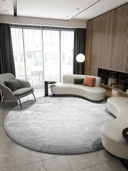 Apaļš paklājs Ziemeļvalstu luksusa tīrtoņa krāsu dzīvojamā istabā, guļamistabā karājas grozā krēsls-melns, balts, pelēks, zaļš un rozā.
