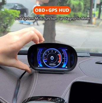 Auto HUD Duālās Sistēmas OBD2 GPS Hud Head Up Displejs Digitālā Spidometra Ar ātruma Pārsniegšanas Sprieguma Signālu Vadītāja Noguruma Signāls