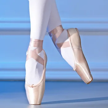 Baleta kurpes Pieaugušo sieviešu pointe apavi, treniņapavi bērnu deju kurpes satīna mežģīnes meitenēm dzīvoklis baleta kurpes