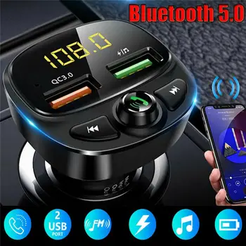 Bezvadu Bluetooth 5.0 FM Raidītājs QC3.0 Auto USB Lādētāja Adapteri Radio Atskaņotājs Ātri Uzlādēt 3.0 kristāldzidru Mūzikas Straumēšanas