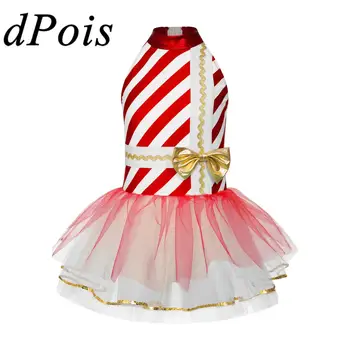 Bērni Meitenēm Konfektes Niedru Svītrainām Ziemassvētku Deju Tērpu Santa Xmas Cosplay Kleita Baleta Tutu Leotard Personu Darbības Dancewear