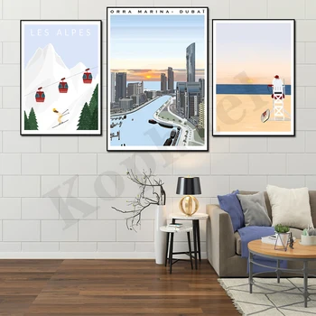 Dubai Marina Alpiem Ziemā Slēpes Okeāna Pludmales Glābējiem Pilsētas Ceļojuma Scenic Dāvanu Idejas Mājas Sienas Dekors Art Audekls Gleznas
