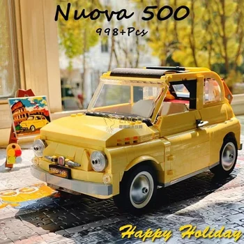 Fiat 500 Dzeltens Auto, Celtniecības Bloki, Ķieģeļi Saderīgu 10271 77942 Dzimšanas Diena Ziemassvētku Dāvanu Automobiļu Modelis Rotaļlietas