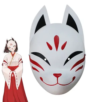 Genshin Ietekmes Hanachirusato Cosplay Fox Maska Kazari Hanachiru Sato Maska Miko Halloween Karnevāls Japāņu Sejas Prop