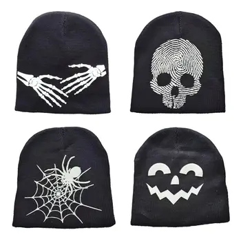 Gothic Beanie Cepure Modes Ziemā Silts Gaismas Halloween Cepuri Spider Web Skullies Beanies Vīrieši Sievietes