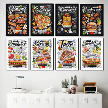 Grafiti Mākslas Garšīgi Fast Food Kanvas Glezna Sviestmaižu, Picu Hamburger Virtuves Sienas Mākslas Plakāti Ēdamistaba Mājas Apdare