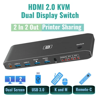 HDMI2.0 KVM Komutatoru 4K 60Hz 2x2 divu Monitoru Pagarināts Kopēt Displejs USB 3.0 2 GAB Koplietošanas Printeri Klaviatūras Peles Ekrāns