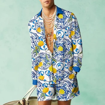 Ikdienas un minimālisma vīriešu krekls divi-gabals modes dizaina vasaras garumā piedurknēm krekls komplekts vīriešu moderns topi iela vīriešu apģērbs