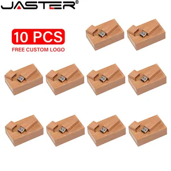 JASTER 10PCS/DAUDZ Koka USB 2.0 Flash Diski 128GB Bezmaksas LOGO 64GB Pen Drive ar box Memory Stick Radošo Biznesa dāvanu U diska