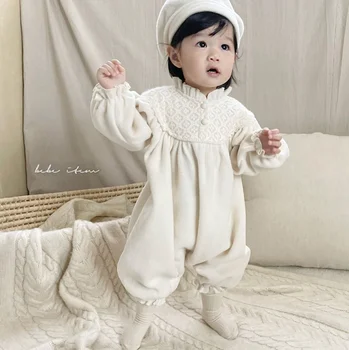 Jaundzimušo Bērnu Rudens Apģērbu 2023 Samta Baby Romper Meiteni Jumpsuit Ar Garām Piedurknēm Ziemas Zīdaiņu Meitene Romper Toddler Playsuit