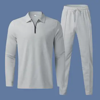 Jaunu 2024 Vīriešu Gadījuma garām Piedurknēm Polo Krekls+Treniņbikses Uzvalku Komplekti Cietie Vīri V-veida kakla sporta Krekls Apģērbu Komplekti 2GAB Vīriešu Apģērbs