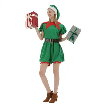 Jaunās dāmas Ziemassvētku elf smalks uzvalks zaļā viengabala sexy brīvdienu puse kostīms