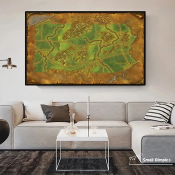 Karte Pensilvānija - World Of Warcraft Stila Karti Spēle, Plakātu, Audekls Mākslas Drukāt Mājās Apdare Sienas Gleznojums ( Bez Rāmja )