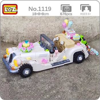 LOZ 1119 Mīlestība uz visiem Laikiem Konvertējamās Kāzu Automašīnu Ziedu Balonu Transportlīdzekļa Kaķis DIY Mini Bloki, Ķieģeļi Celtniecības Rotaļlieta Bērniem, kas Nav Kaste
