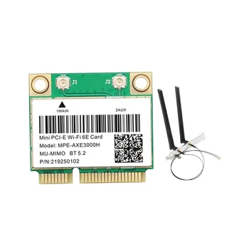 MPK-AXE3000H WiFi Karti ar Antenu WiFi 6E 2400Mbps Mini PCI-E, BT 5.2 802.11 AX 2.4 G/5.G/6Ghz Wlan Tīkla Karte