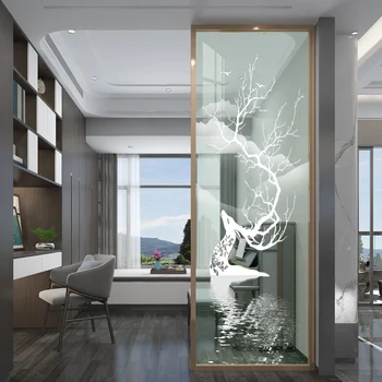 Mūsdienu minimālisma mākslas rūdīts stikls dzīvojamā istaba ekrāna nodalījuma sienas gaismas luksusa matēta veranda pielāgošana