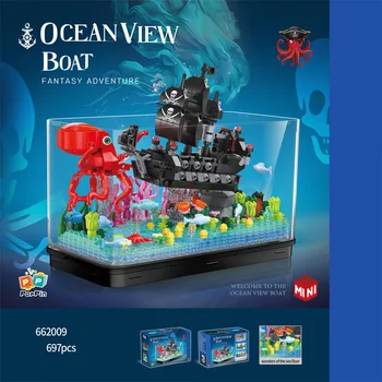 Nekustamā Culturable Zivju Tvertnes Karību Jūras Pirātu Ēka, Ķieģeļu Black Pearl Kuģi Mini Grupu Skaitļi Astoņkāji Rotaļlieta Ar Gaismas Dāvanas