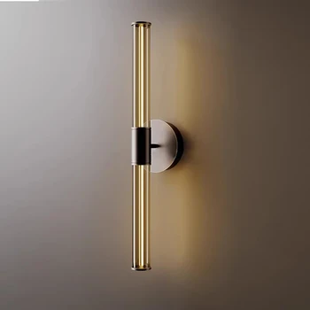 Pilnīga Vara Stikla Minimālisma Sienas Lampas Guļamistabas Gultas Lampas Radošo Retro Ilgi Sloksnes pie Sienas Dzīvojamā Istabā LED Spogulis Gaismas Grims Gaismas