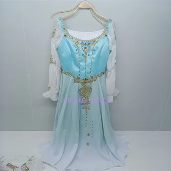 Profesionālās Custom Color Custom Izmēri Bērniem, Meitenēm, Sievietēm Pieaugušo Sniegumu Valkāt Ilgi Zilā Šifona Liriska Baleta Kleitu