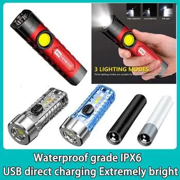 Pārnēsājams LED Lukturītis Mini COB Darbi Gaismas USB Lādējamu 18650 Kempings Lāpu ar Klipu 3 Režīmi Spēcīgu Zvejas Laternas