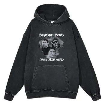Retro Beastie Boys Hoodies Modes Rap Hip Hop Vīrieši Sievietes Streetwear Topi Rudens Ziemas Kvalitātes Kokvilnas Lielgabarīta Melns Krekls