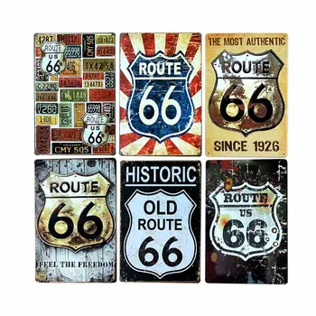 Route 66 Pazīmes Decoracion Retro Plāksnes Emaljas Vintage Garāžas Plāksnes, Metāla Plakātus Kluba Bāra Dekoratīvās Mājas Dekoru
