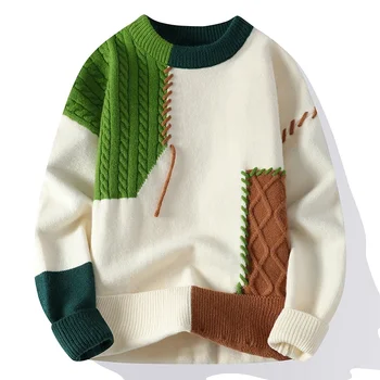 Rudenī, Ziemā Silts Vīriešu Džemperi Modes Augstu Uzrullētu Apkakli Raibs Puloveri Jaunu Korejiešu Streetwear Džemperis Ikdienas Vīriešu Apģērbs
