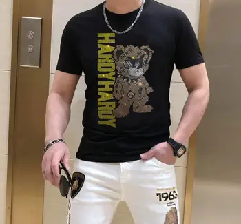 S-6XL Anime Dimantu Vīriešiem Kleita TShirts Rhinestones Cilvēks Vasaras Modes T-Krekli Streetwear Vīriešu Apģērbs