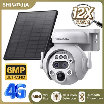 SHIWOJIA 3K 6MP Saules Kamera 4G/WIFI Mini Drošības Āra 12X Dual Objektīvs CCTV 7800mA Akumulatoru, Video Novērošanas Kameras