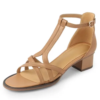 Sieviešu īstas ādas šaurā joslā pītā t-siksna sandales 4cm bieza zemu papēdi ikdienas sieviešu vasaras open toe kurpes bezmaksas piegāde