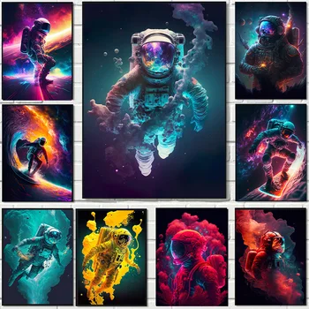 Sirreāls Astronauts Krāsains Niršanas Skeitborda Kanvas Glezna Telpu Galaktikā Visumu, Estētikas, Mākslas Plakātu Izdrukas Mūsdienu Mājas Dekoru