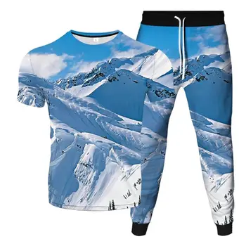 Skaistas Ainavas, Kalnu Mēness Koku Planētas Ziedu Drukāt Vīriešu Ikdienas Apģērbu T-Krekls Skriešanas Bikses 2Pcs Set Tracksuit Izmēri S-6XL