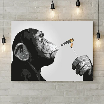 Smēķēšana Chimp Mērkaķis, Klausīties Mūziku, Plakāti un Izdrukas Grafiti Mākslas Dzīvnieku Izdrukas Mūsdienu Sienas, Attēlus viesistaba, Mājas Dekoru