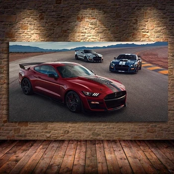 Sporta Auto HD Panelis Drukas Luksusa Automašīnām Ford Mustang Shelby Gt500 Mājas Audekla Apgleznošana Sienu Mākslas Ainu Dekors Dzīvojamā Istaba Cuadros