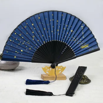 Star Modelis Locīšanas Ventilators ar Pušķis Ķīniešu Japāņu Stila Bambusa Ventilators Vintage Zīda Rokas Ventilators