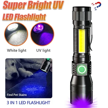 Super Spilgti UV LED Lukturīti, Duālā Gaismas Avots Zoomable Magnēts Lāpu Ar 18650 Akumulatoru pildspalvu klipu Lampas Āra Kempings Laternas