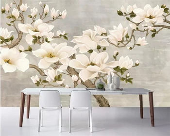 Tapetes, sienas puses-krāsotas svaigas dārza magnolijas dzīvojamā istabā TV fona sienas, mājas apdare, sienas 3d tapetes