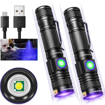 UV Lukturīti 365nm & 395nm Blacklight Lādējamu USB, Koka Ultravioletās Lampas Melnās Gaismas LED Portatīvie - Detektors