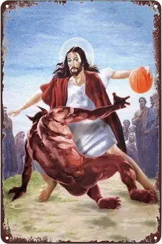 Vintage Metāla Skārda Parakstīt - Jēzus Vs Sātans Basketbolā Plakātu Smieklīgi Pazīmes, Sienu Mākslas Dekoru Plāksne, Mājas Bārs, Krogs, Klubs Dzīvojamā Istaba