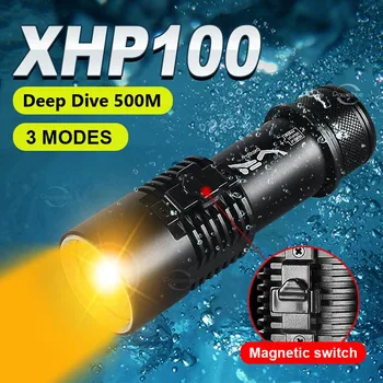 XHP100 Spēcīgs Niršanas Lukturīti Uzlādējams 18650 LED Dzeltenās Gaismas lieljaudas Ūdensizturīgs IPX8 Zemūdens Lāpu Niršanas Laternas