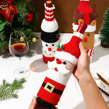 Ziemassvētku Vīna Pudeles Vāciņa Kopums Santa Sniegavīrs Austi Vīna Pudeļu Somas Ziemassvētku Vakariņu Galda Rotājumi, Jaunā Gada Dāvanas